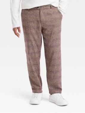 Men's Plaid Wool-Blend Dress Pants - Brown